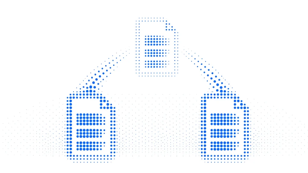 Three dotted data records connected across an on-prem Reconstruction architecture.
