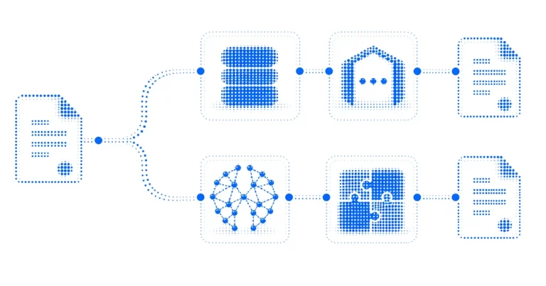 Two protected AI return paths compare a privacy vault API with in-environment Reconstruction.