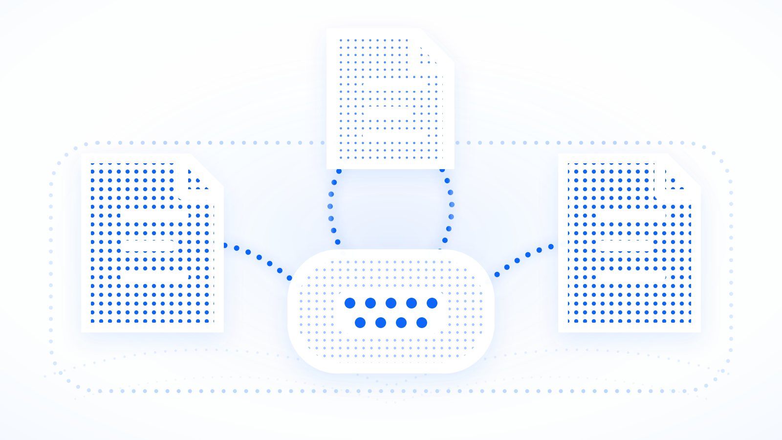Continuous dotted architecture path connecting an original operational record, an approved model path, local mapping and Reconstruction, and reconstructed output.