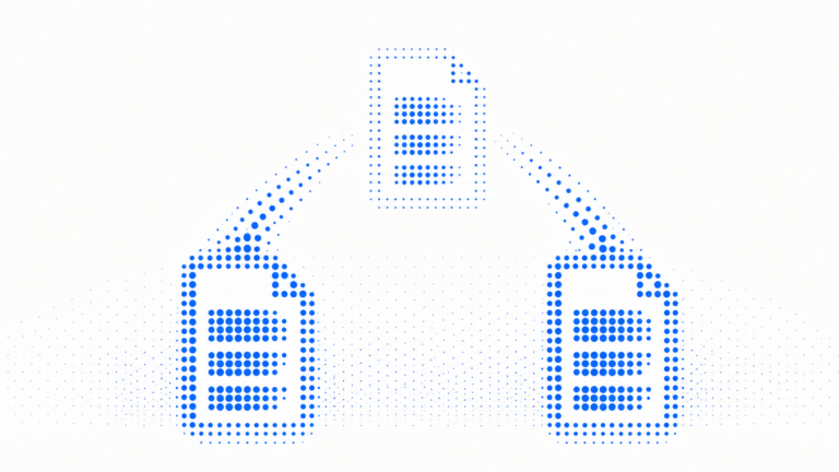 Three dotted data records connected across an on-prem Reconstruction architecture.