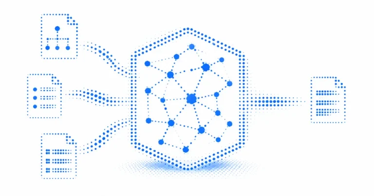 AI-ready network operations data shown as topology, ticket, and runbook records converging into one connected incident context.