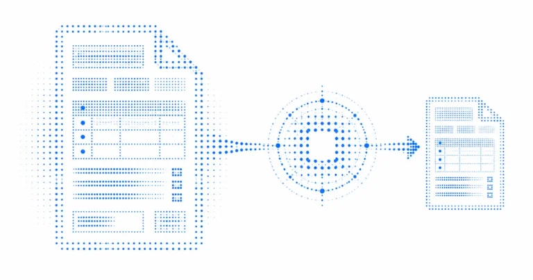 AI on enterprise PDFs illustrated with protected fields, page structure, and reconstructed output.