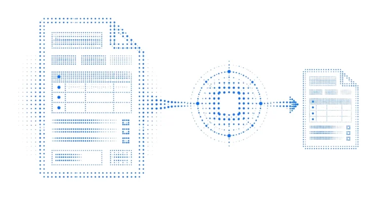 AI on enterprise PDFs illustrated with protected fields, page structure, and reconstructed output.