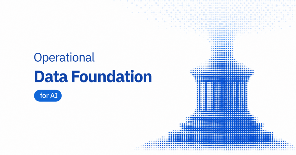 Blue dot-matrix foundation representing an operational data foundation for sensitive enterprise AI